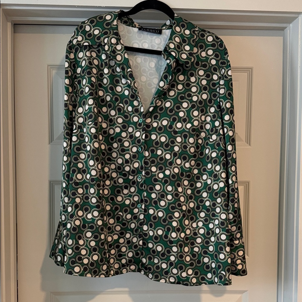 Green and Ivory Geometric Button-Down Shirt